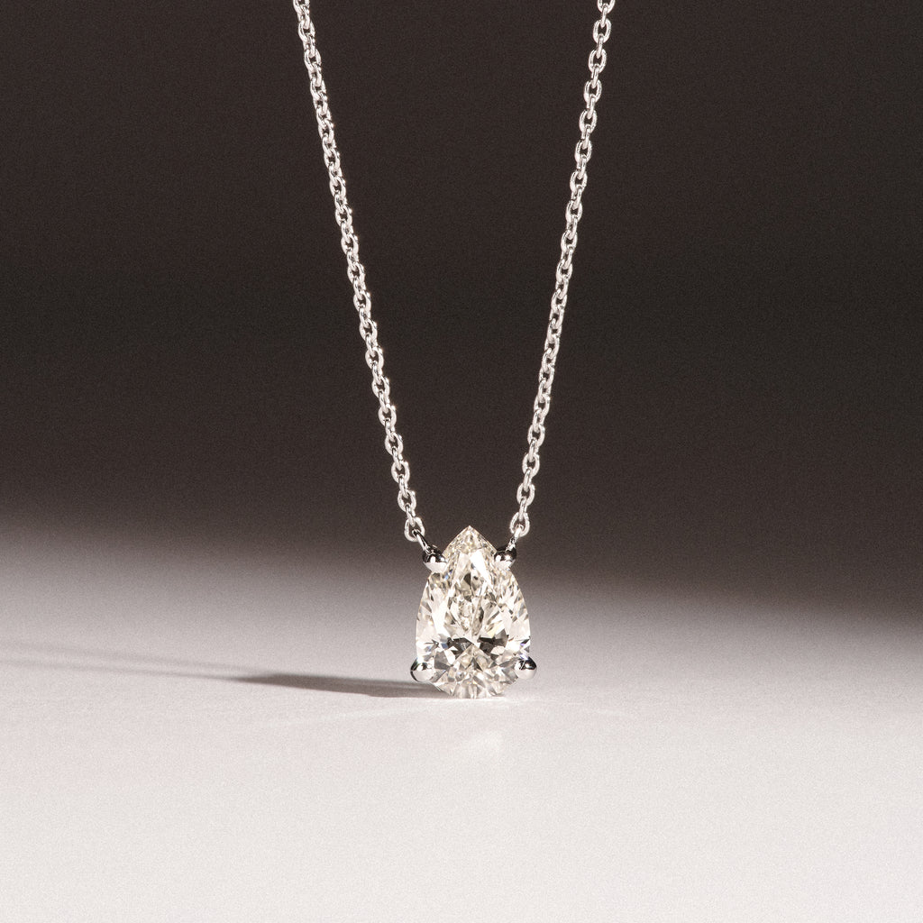 Wanderlust Floating Pear Cut Lab Diamond Solitaire Necklace 1.00ct H/Si in 9K White Gold