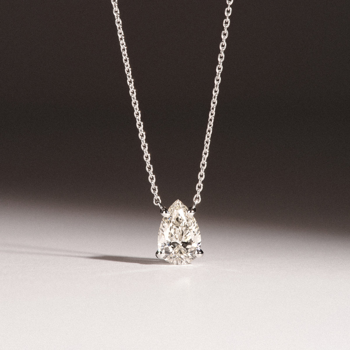 Wanderlust Floating Pear Cut Lab Diamond Solitaire Necklace 1.00ct H/Si in 9K White Gold