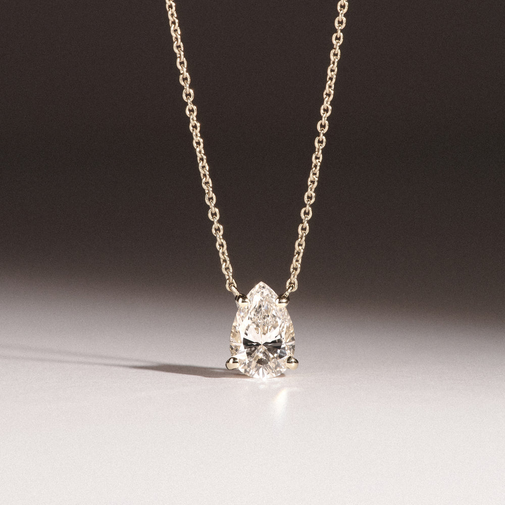 Wanderlust Floating Pear Cut Lab Diamond Solitaire Necklace 1.00ct H/SI in 9K Gold