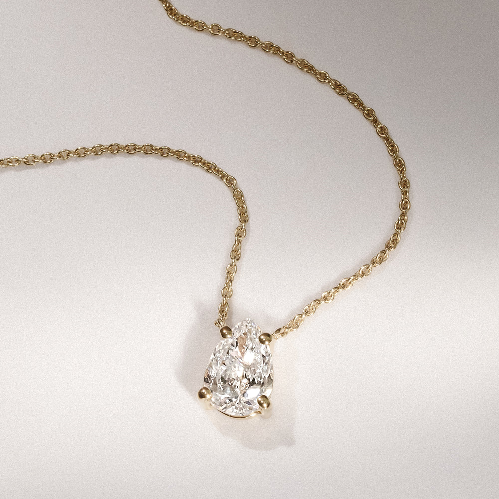Wanderlust Floating Pear Cut Lab Diamond Solitaire Necklace 1.00ct H/SI in 9K Gold