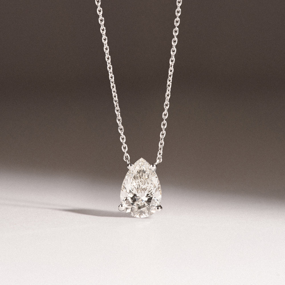 Wanderlust Floating Pear Cut Lab Diamond Solitaire Necklace 1.50ct H/Si in 9K White Gold