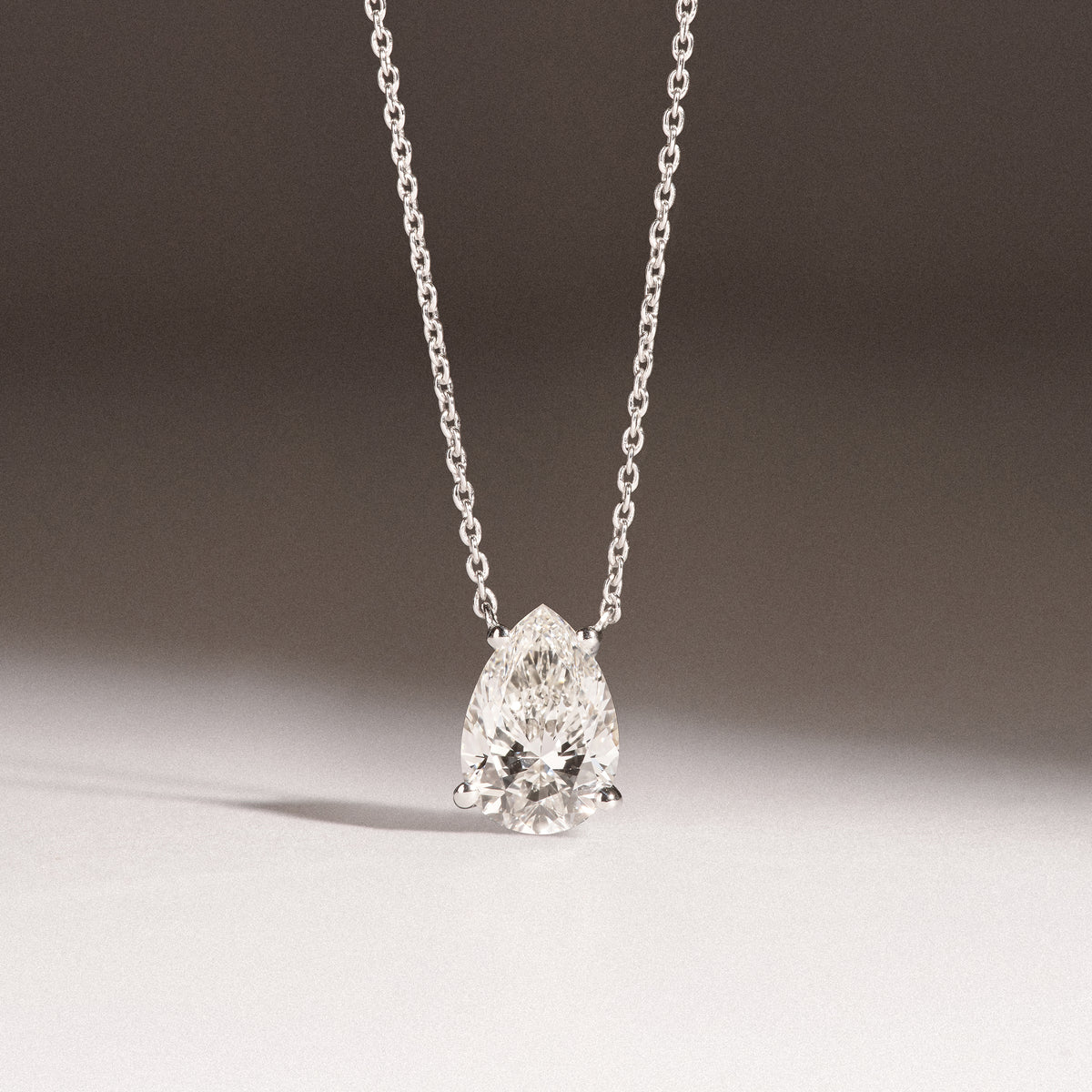 Wanderlust Floating Pear Cut Lab Diamond Solitaire Necklace 1.50ct H/Si in 9K White Gold