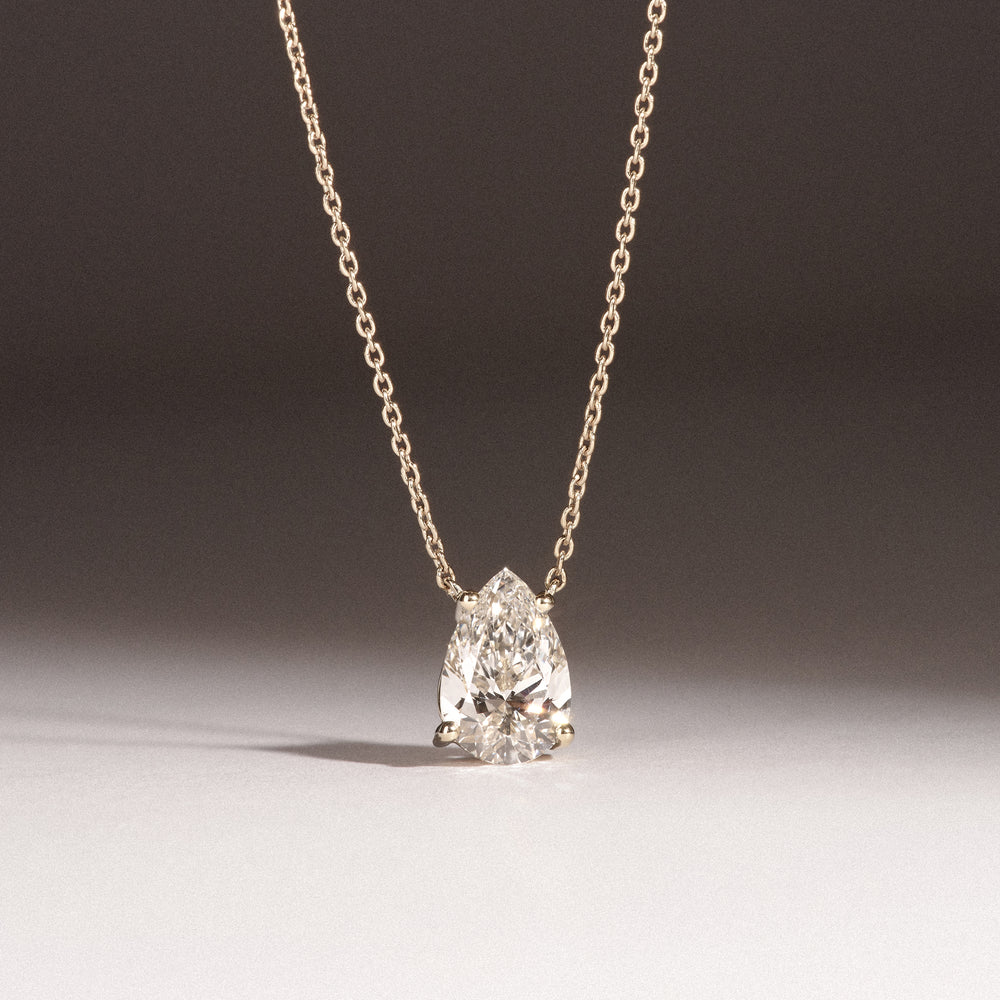Wanderlust Floating Pear Cut Lab Diamond Solitaire Necklace 1.50ct H/SI in 9K Gold