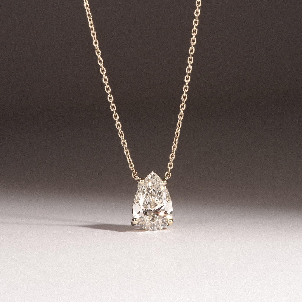 Wanderlust Floating Pear Cut Lab Diamond Solitaire Necklace 1.50ct H/SI in 9K Gold