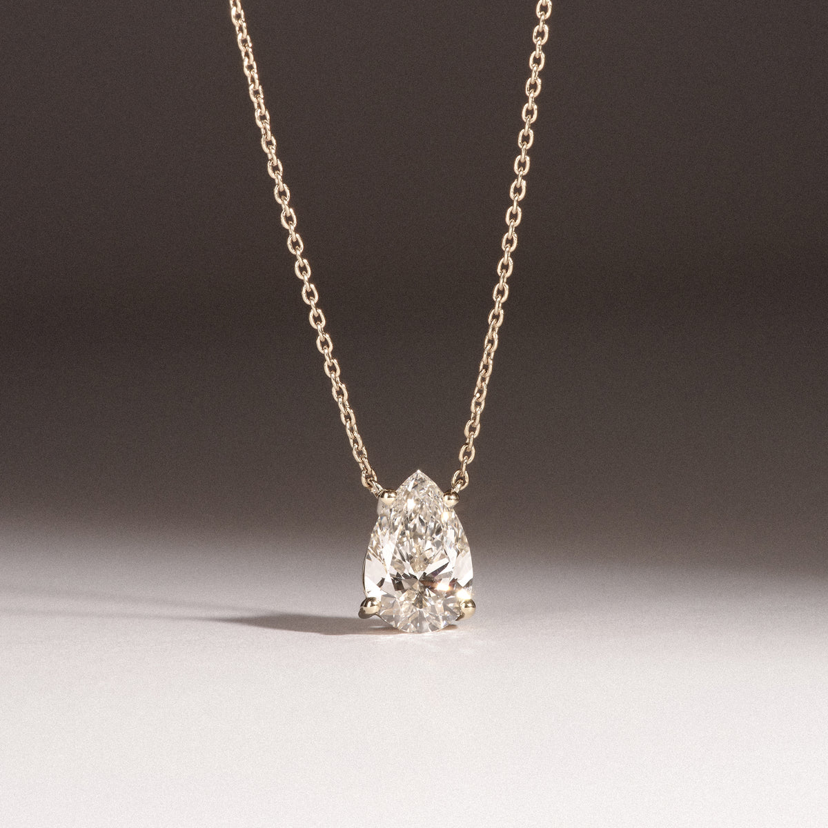 Wanderlust Floating Pear Cut Lab Diamond Solitaire Necklace 1.50ct H/SI in 9K Gold