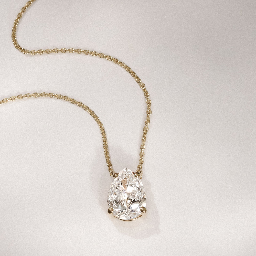 Wanderlust Floating Pear Cut Lab Diamond Solitaire Necklace 1.50ct H/SI in 9K Gold