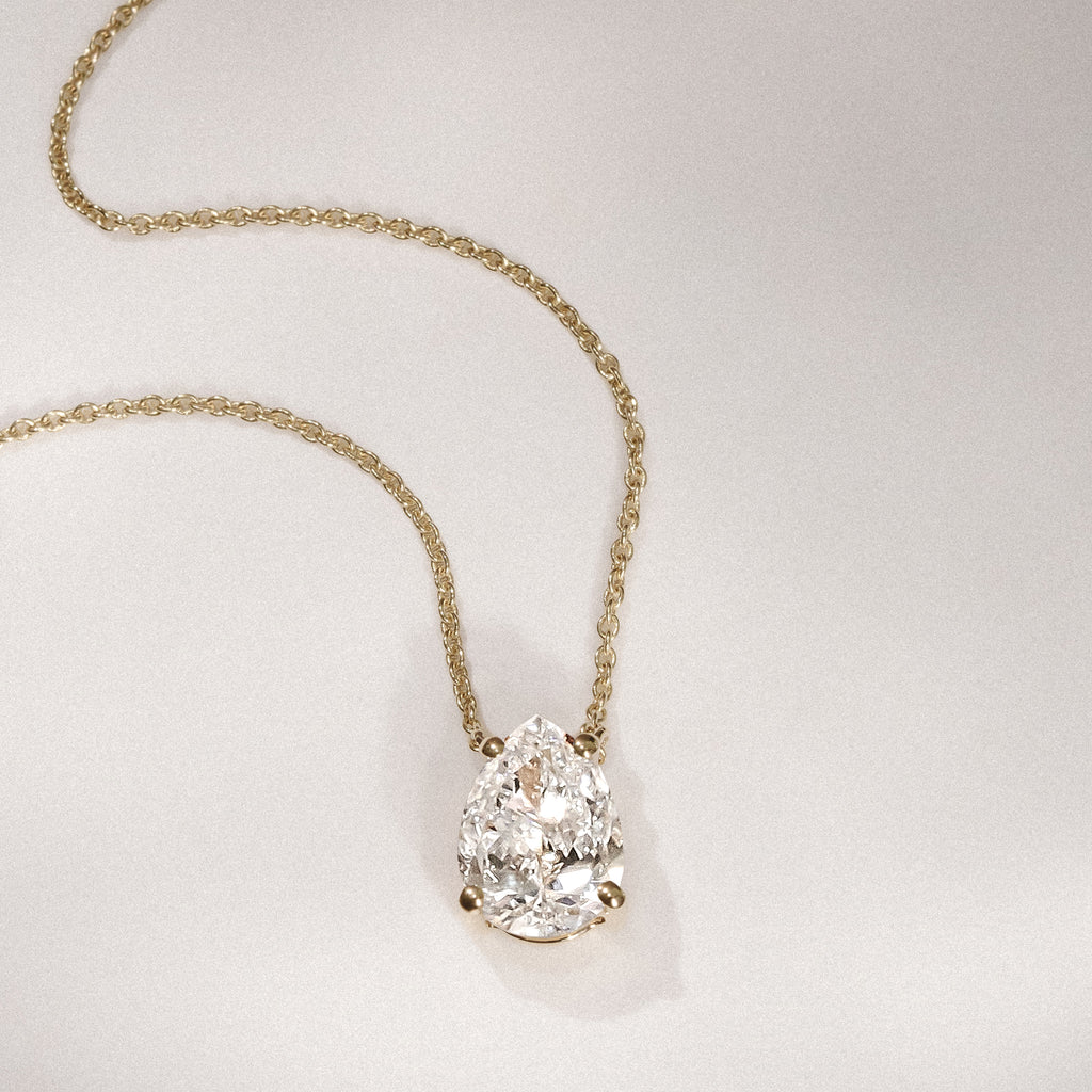 Wanderlust Floating Pear Cut Lab Diamond Solitaire Necklace 1.50ct H/SI in 9K Gold