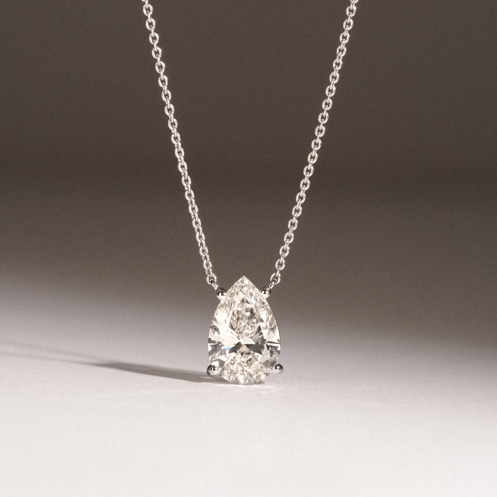 Wanderlust Floating Pear Cut Lab Diamond Solitaire Necklace 2.00ct H/SI in 9K White Gold