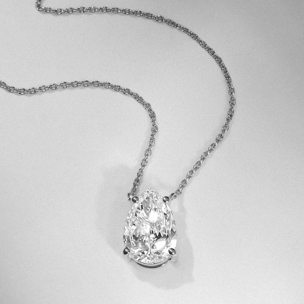 Wanderlust Floating Pear Cut Lab Diamond Solitaire Necklace 2.00ct H/SI in 9K White Gold