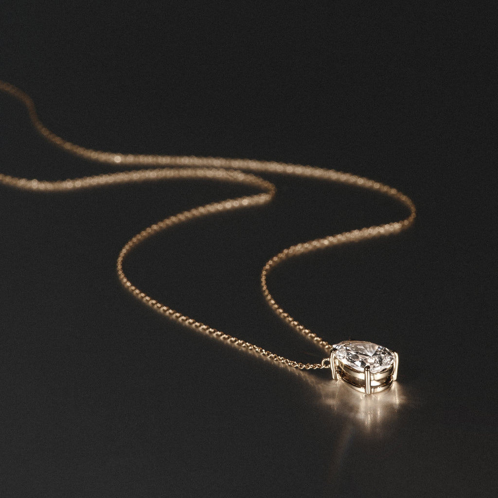 Wanderlust Floating Pear Cut Lab Diamond Solitaire Necklace 2.00ct H/SI in 9K Gold