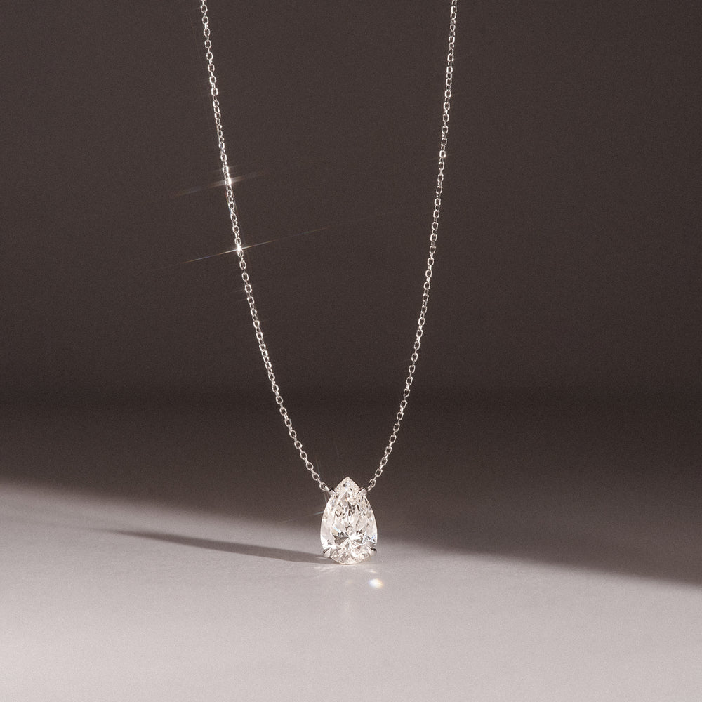 Wanderlust 3.00ct Floating Pear Cut Lab Diamond Necklaces in 9K White Gold