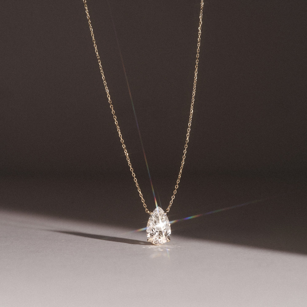Wanderlust 3.00ct Floating Pear Cut Lab Diamond Necklaces in 9K Yellow Gold