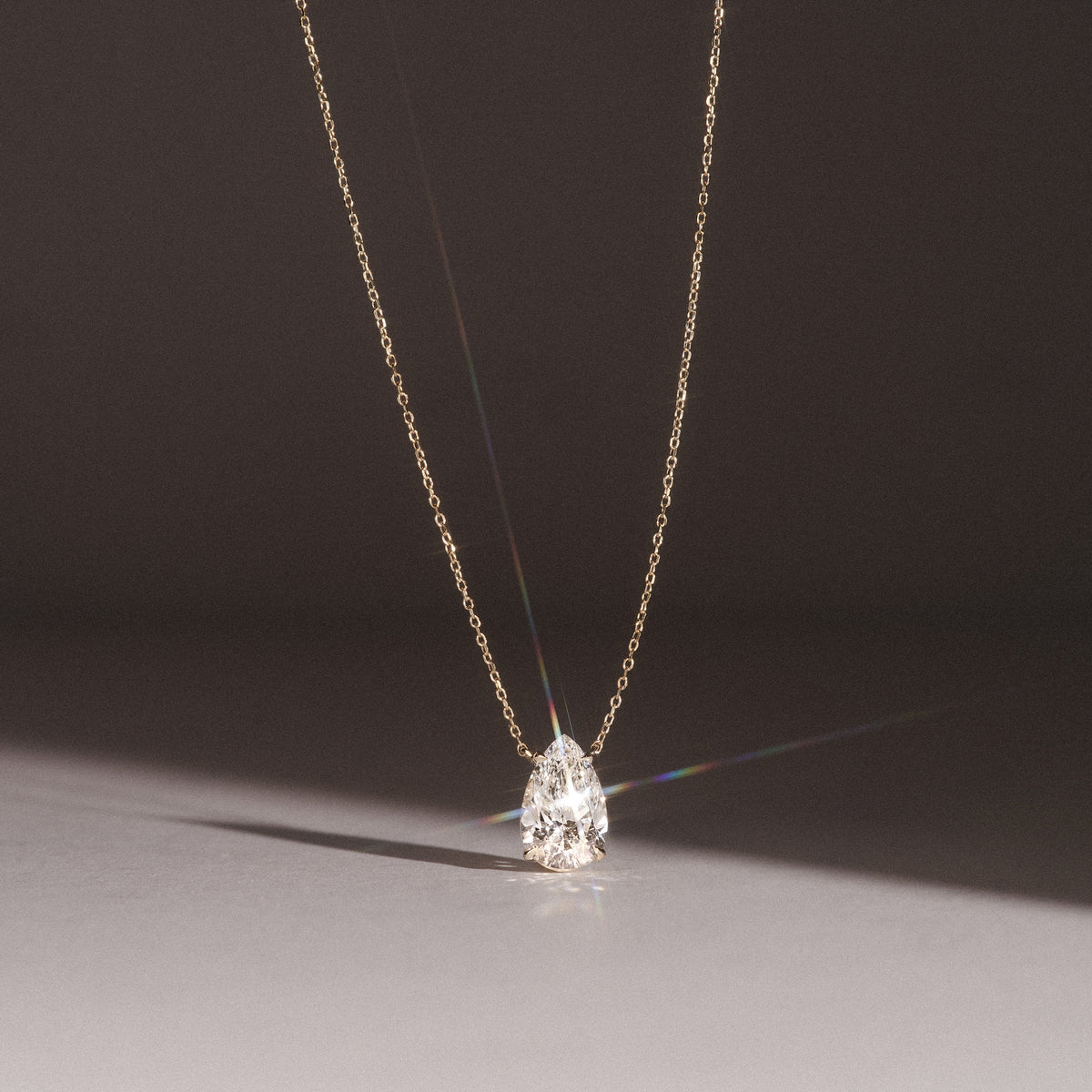 Wanderlust 3.00ct Floating Pear Cut Lab Diamond Necklaces in 9K Yellow Gold