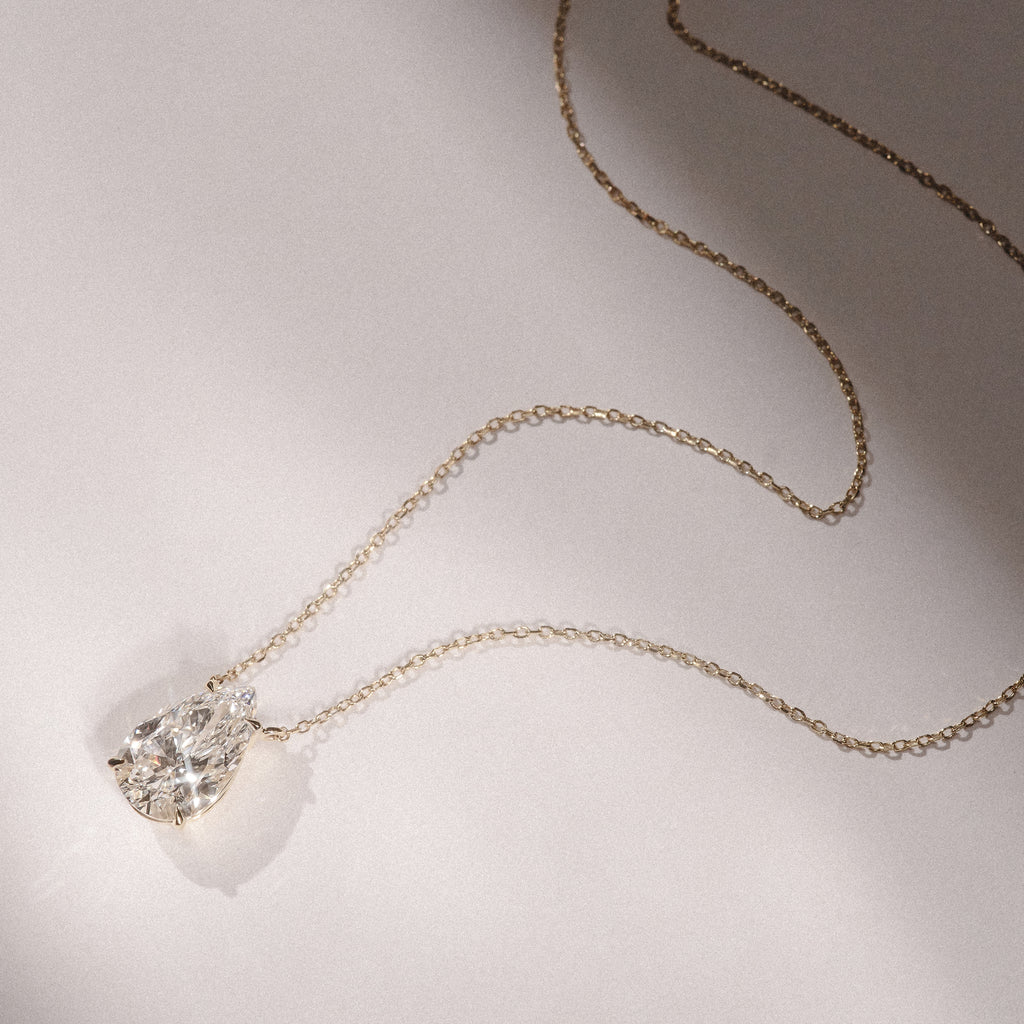 Wanderlust 3.00ct Floating Pear Cut Lab Diamond Necklaces in 9K Yellow Gold