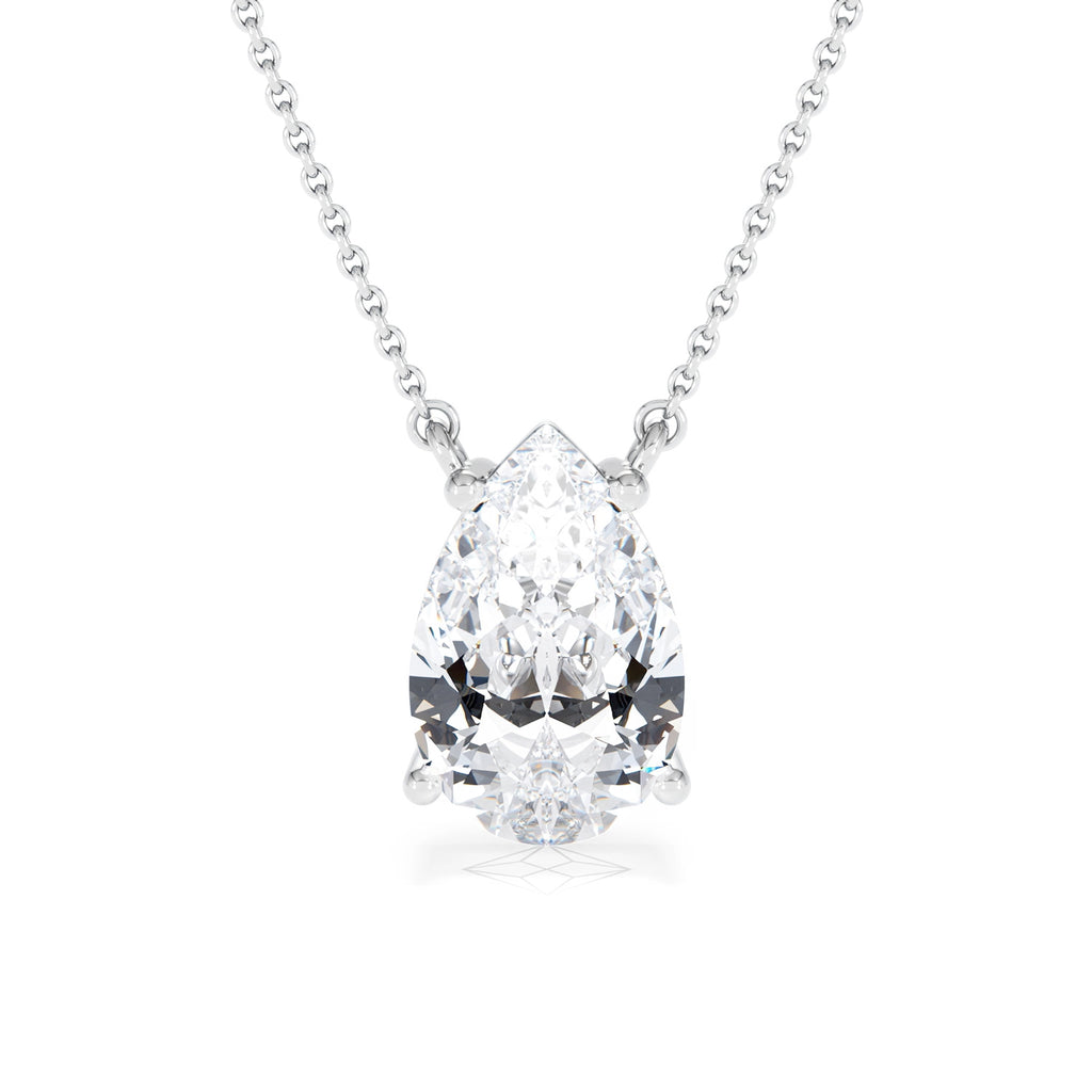 Wanderlust 3.00ct Floating Pear Cut Lab Diamond Necklaces in 9K White Gold