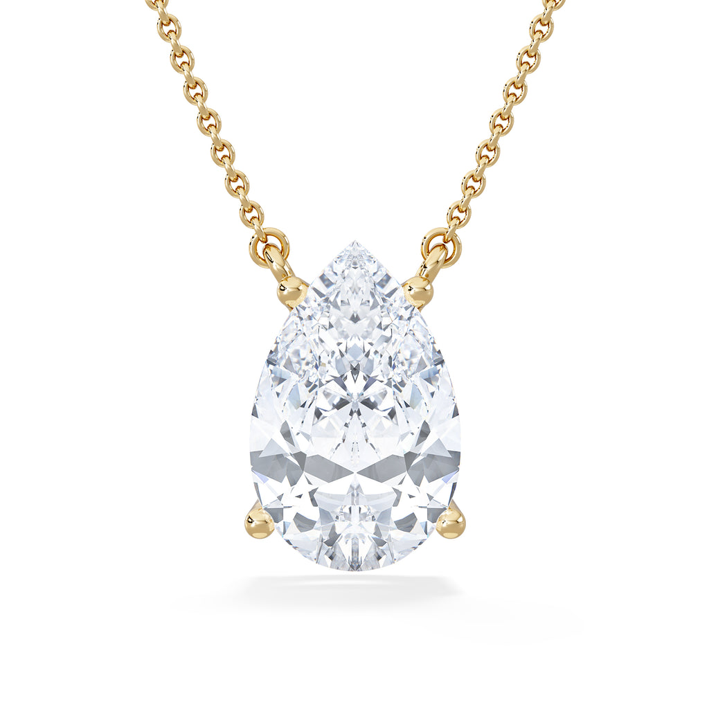 Wanderlust 3.00ct Floating Pear Cut Lab Diamond Necklaces in 9K Yellow Gold
