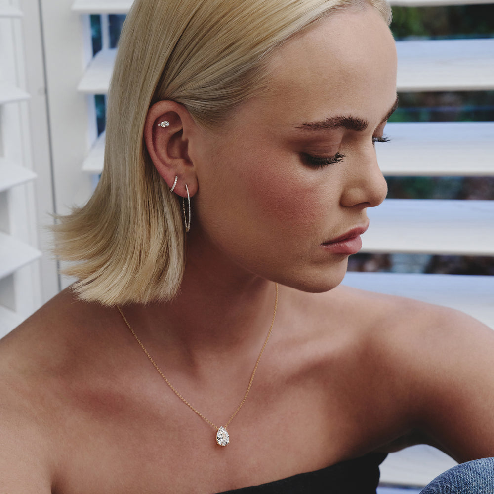 Wanderlust 3.00ct Floating Pear Cut Lab Diamond Necklaces in 9K Yellow Gold