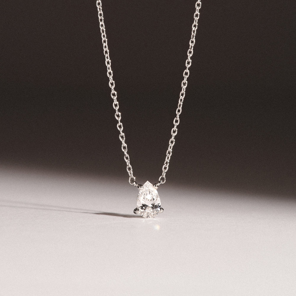 Wanderlust Floating Pear Cut Lab Diamond Solitaire Necklace 0.33ct H/SI in 925 Silver