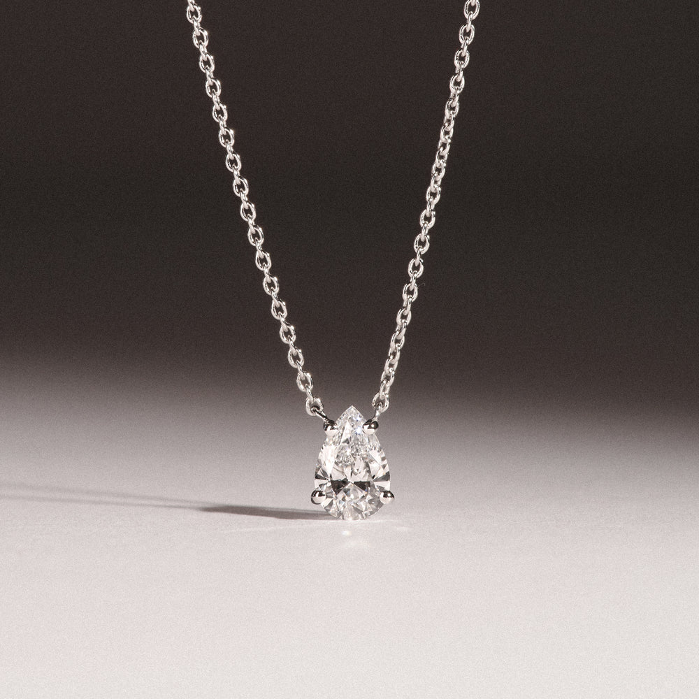 Wanderlust Floating Pear Cut Lab Diamond Solitaire Necklace in 0.50ct H/SI 9K White Gold