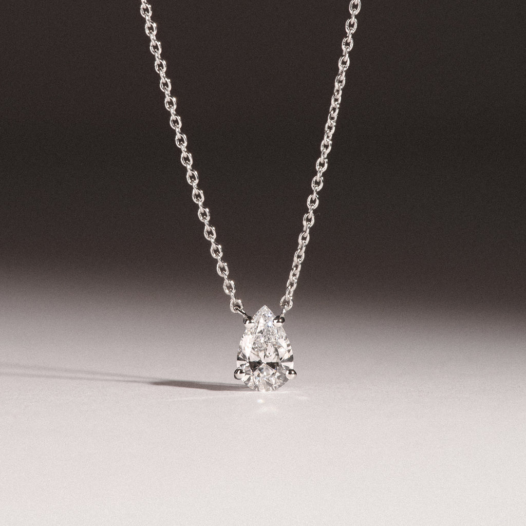 Wanderlust Floating Pear Cut Lab Diamond Solitaire Necklace in 0.50ct H/SI 9K White Gold