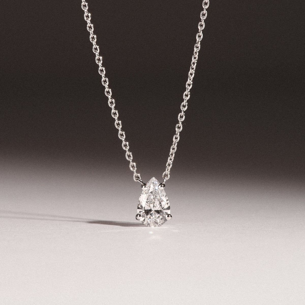 Wanderlust Floating Pear Cut Lab Diamond Solitaire Necklace in 0.50ct H/SI 9K White Gold