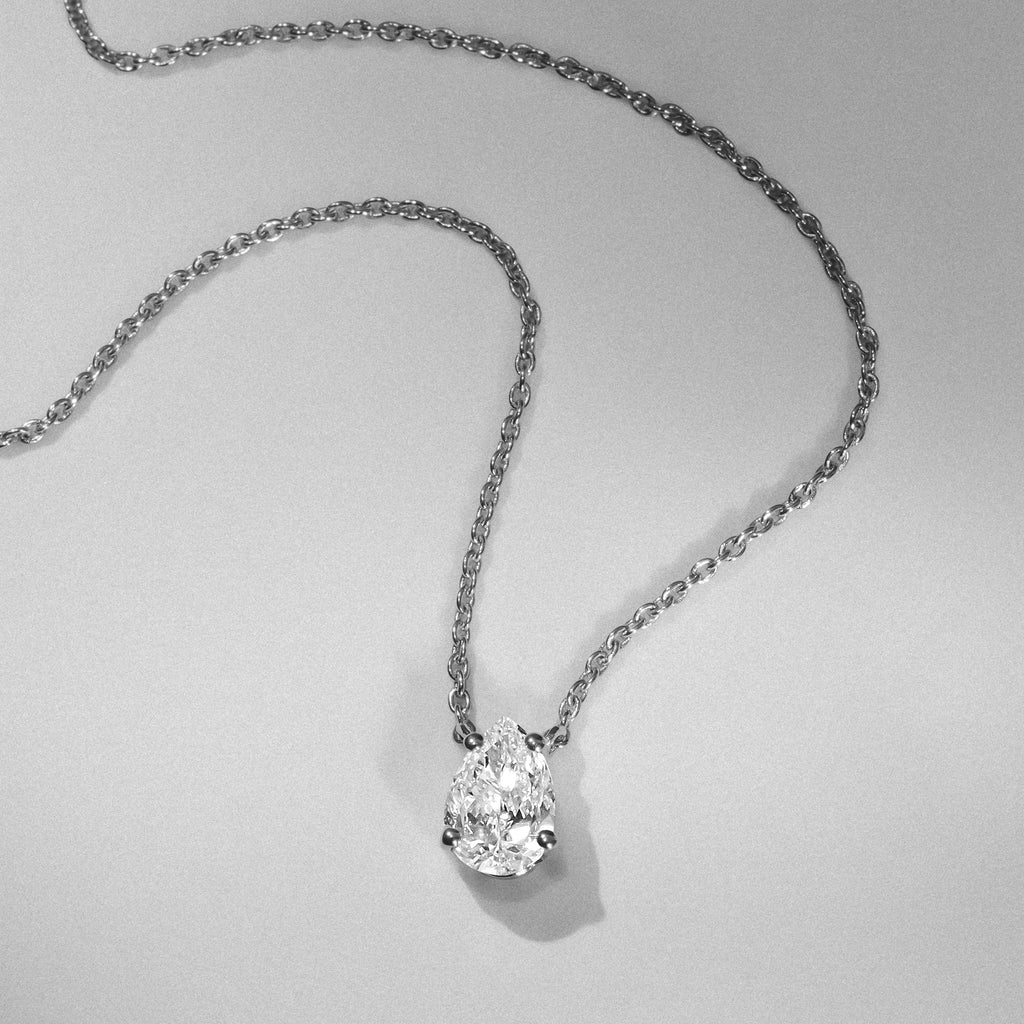Wanderlust Floating Pear Cut Lab Diamond Solitaire Necklace in 0.50ct H/SI 9K White Gold
