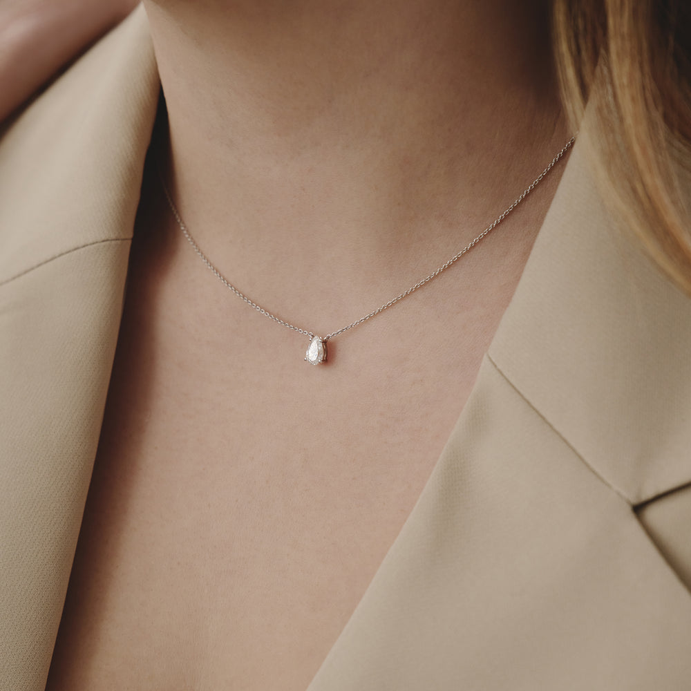 Wanderlust Floating Pear Cut Lab Diamond Solitaire Necklace in 0.50ct H/SI 9K White Gold
