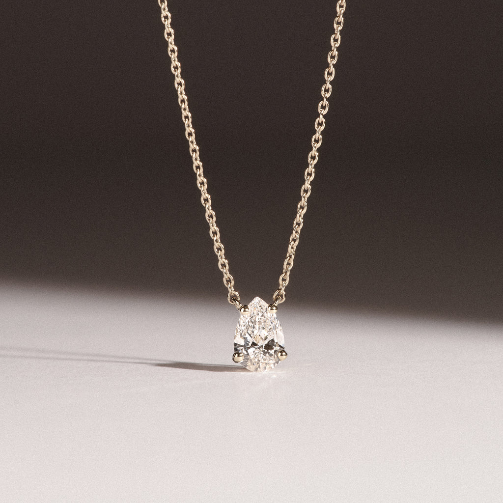 Wanderlust Floating Pear Cut Lab Diamond Solitaire Necklace 0.50ct H/SI in 9K Gold