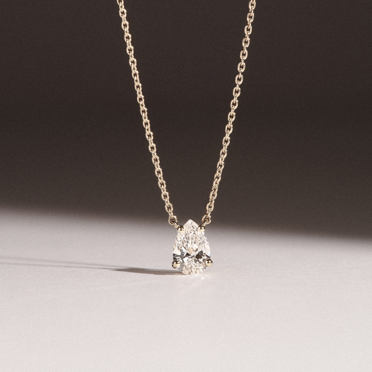 Wanderlust Floating Pear Cut Lab Diamond Solitaire Necklace 0.50ct H/SI in 9K Gold