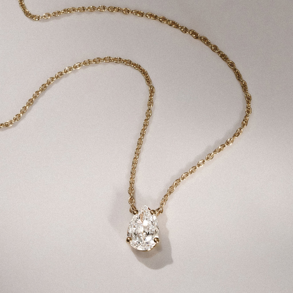 Wanderlust Floating Pear Cut Lab Diamond Solitaire Necklace 0.50ct H/SI in 9K Gold
