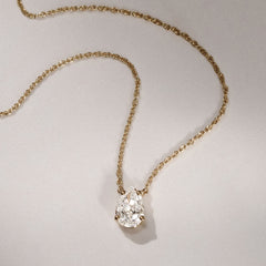 Wanderlust Floating Pear Cut Lab Diamond Solitaire Necklace 0.50ct H/SI in 9K Gold