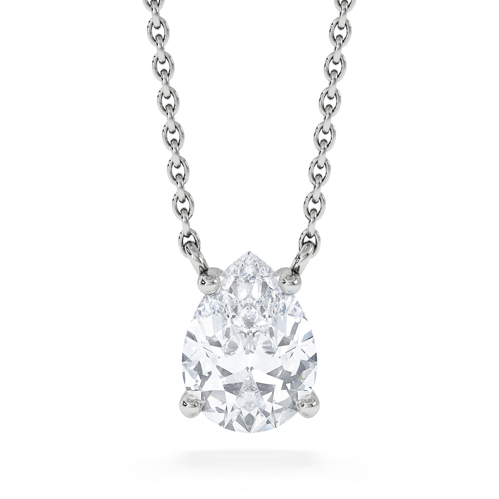 Wanderlust Floating Pear Cut Lab Diamond Solitaire Necklace 1.00ct H/Si in 9K White Gold