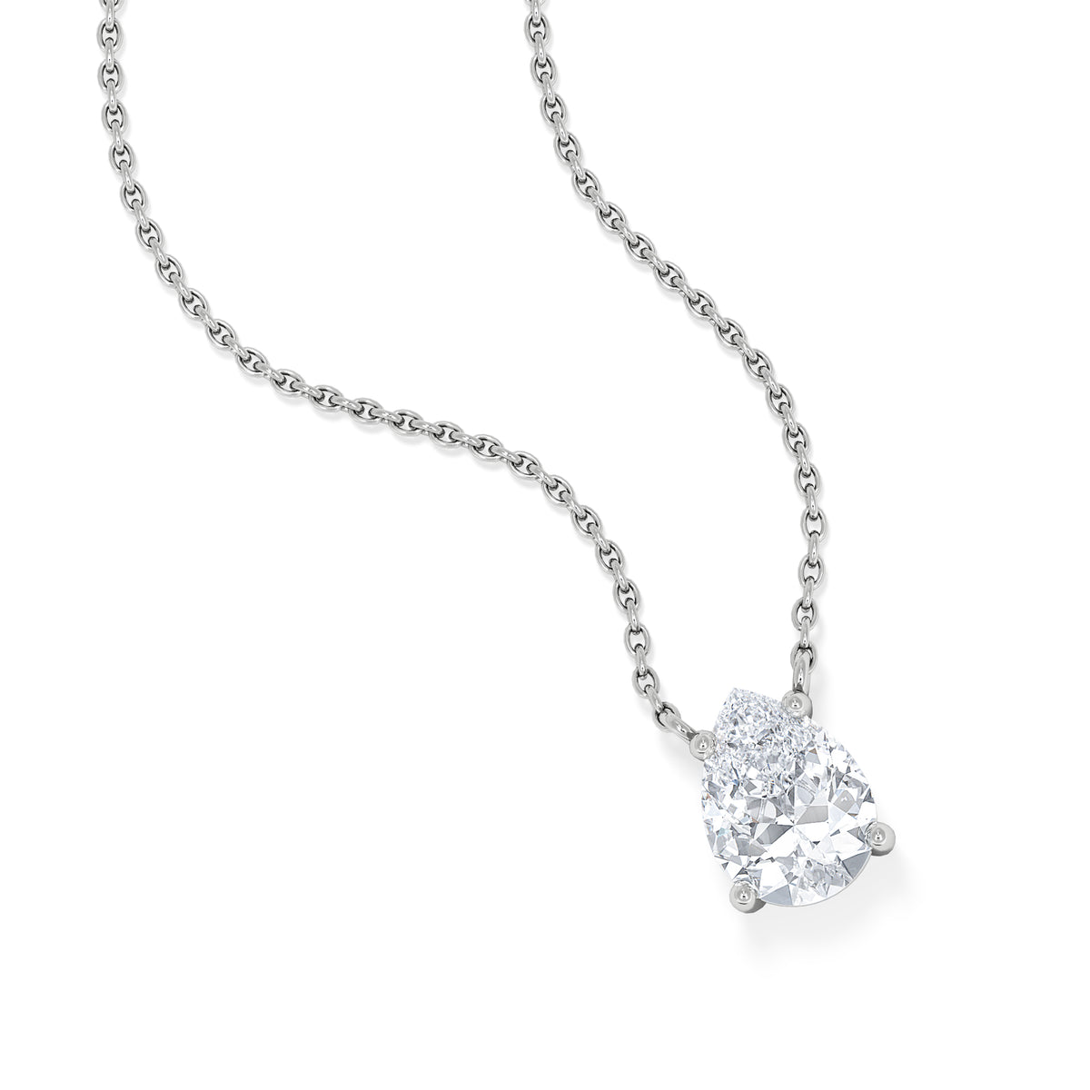 Wanderlust Floating Pear Cut Lab Diamond Solitaire Necklace 1.00ct H/Si in 9K White Gold