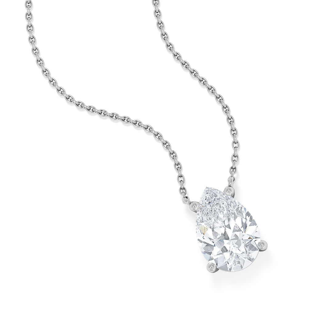 Wanderlust Floating Pear Cut Lab Diamond Solitaire Necklace 2.00ct H/SI in 9K White Gold