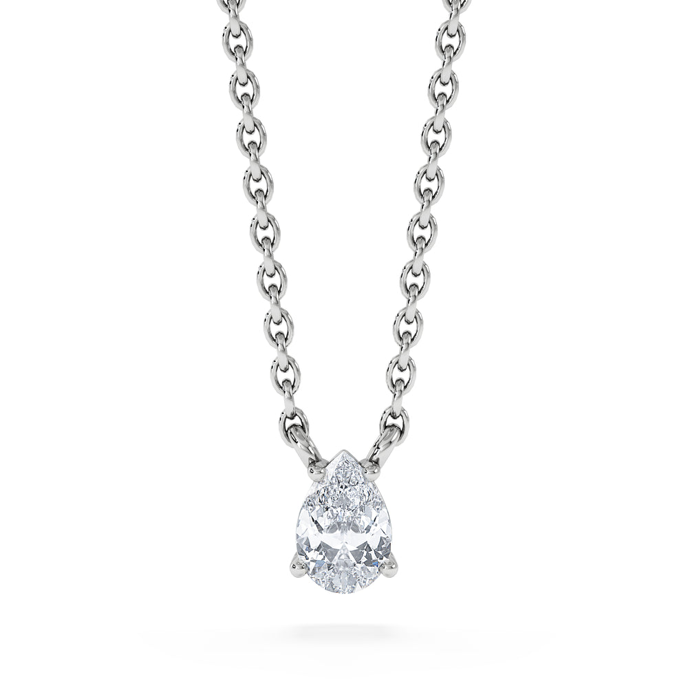 Wanderlust Floating Pear Cut Lab Diamond Solitaire Necklace 0.25ct H/SI in 925 Silver