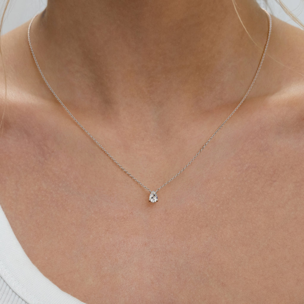 Wanderlust Floating Pear Cut Lab Diamond Solitaire Necklace 0.33ct H/SI in 925 Silver