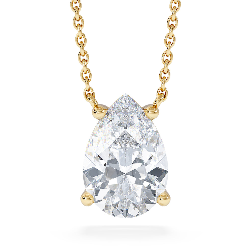 Wanderlust Floating Pear Cut Lab Diamond Solitaire Necklace 2.00ct H/SI in 9K Gold,Premium