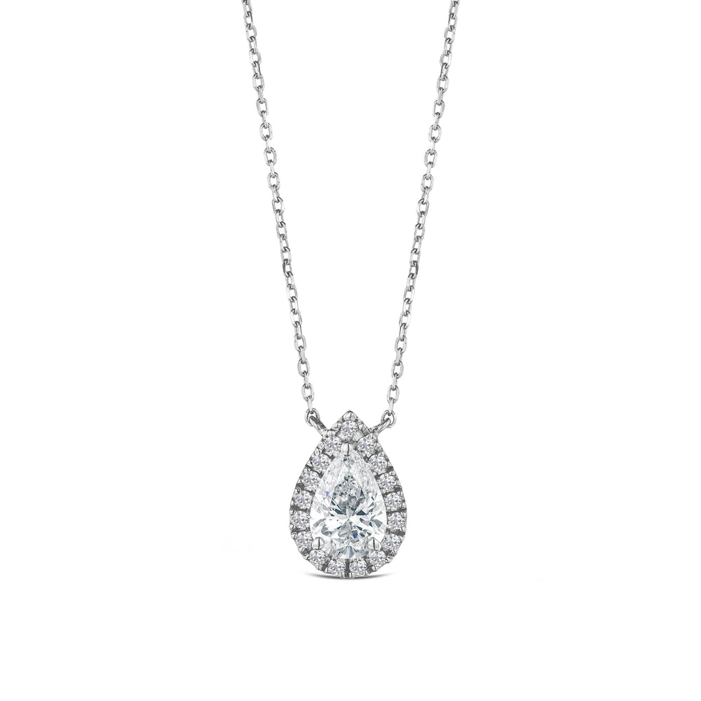 Lumia Pear Cut Lab Diamond Halo Pendant 1.20ct F/VS in 9K White Gold