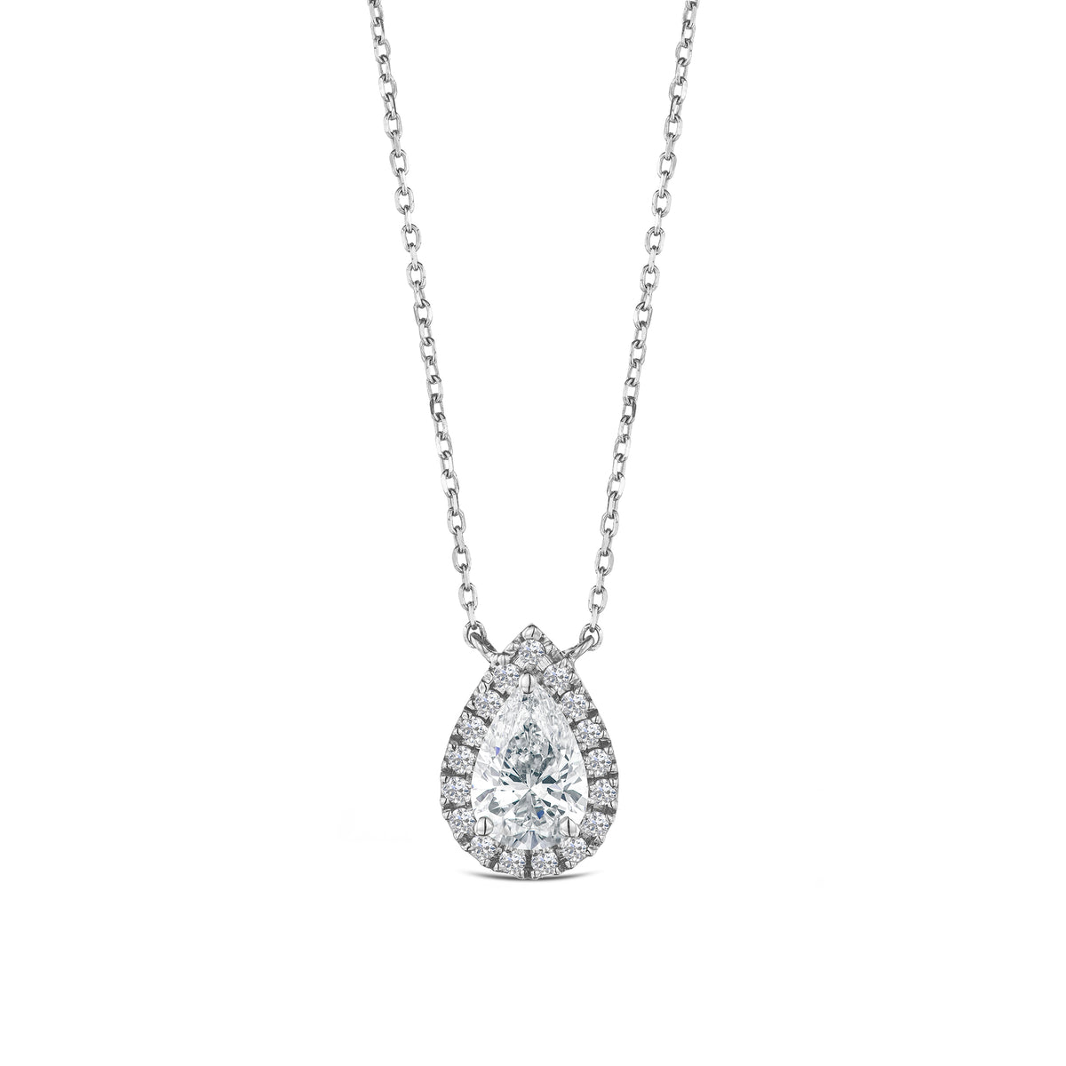Lumia Pear Cut Lab Diamond Halo Pendant 1.20ct F/VS in 9K White Gold