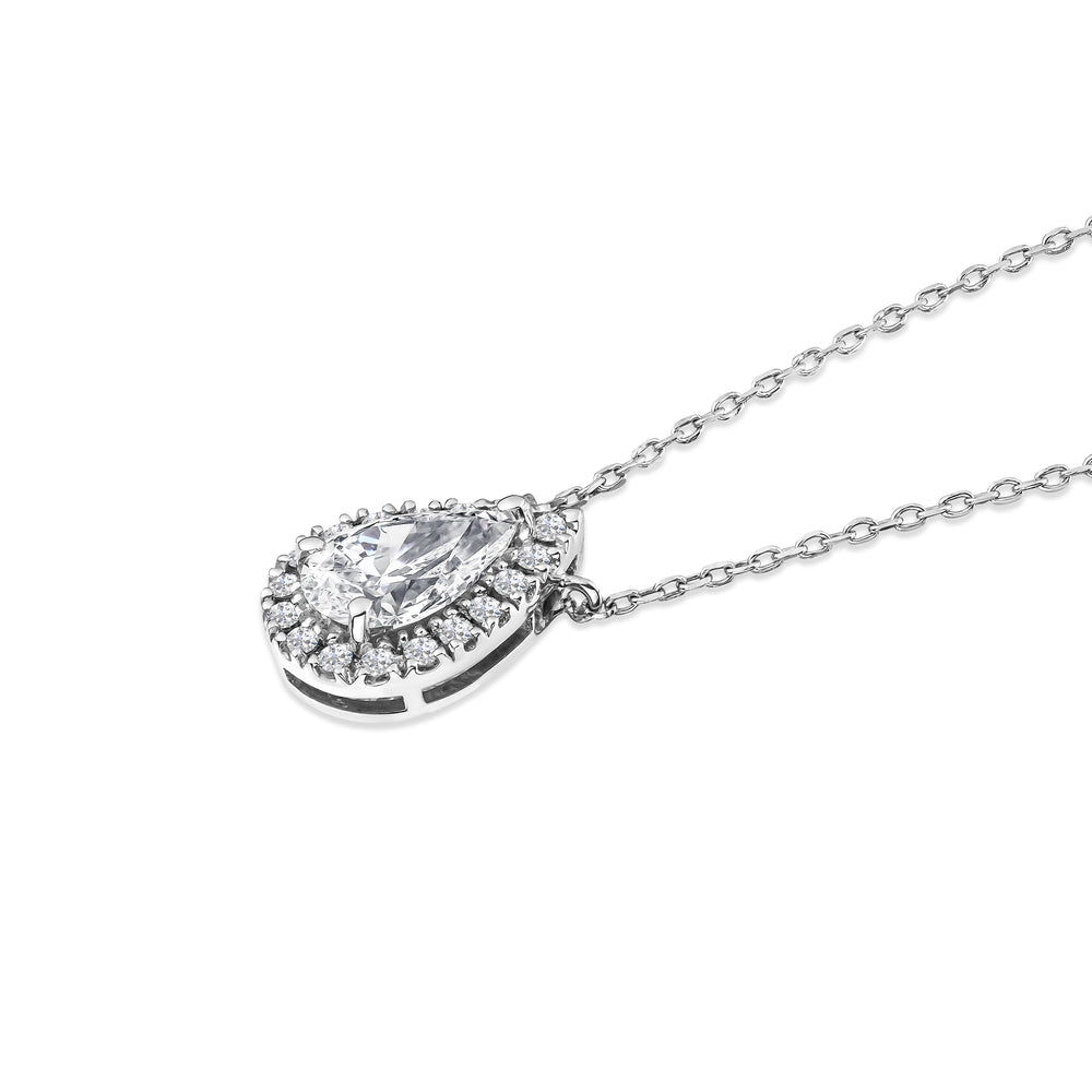 Lumia Pear Cut Lab Diamond Halo Pendant 1.20ct F/VS in 9K White Gold