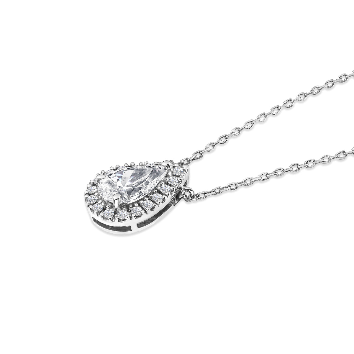 Lumia Pear Cut Lab Diamond Halo Pendant 1.20ct F/VS in 9K White Gold