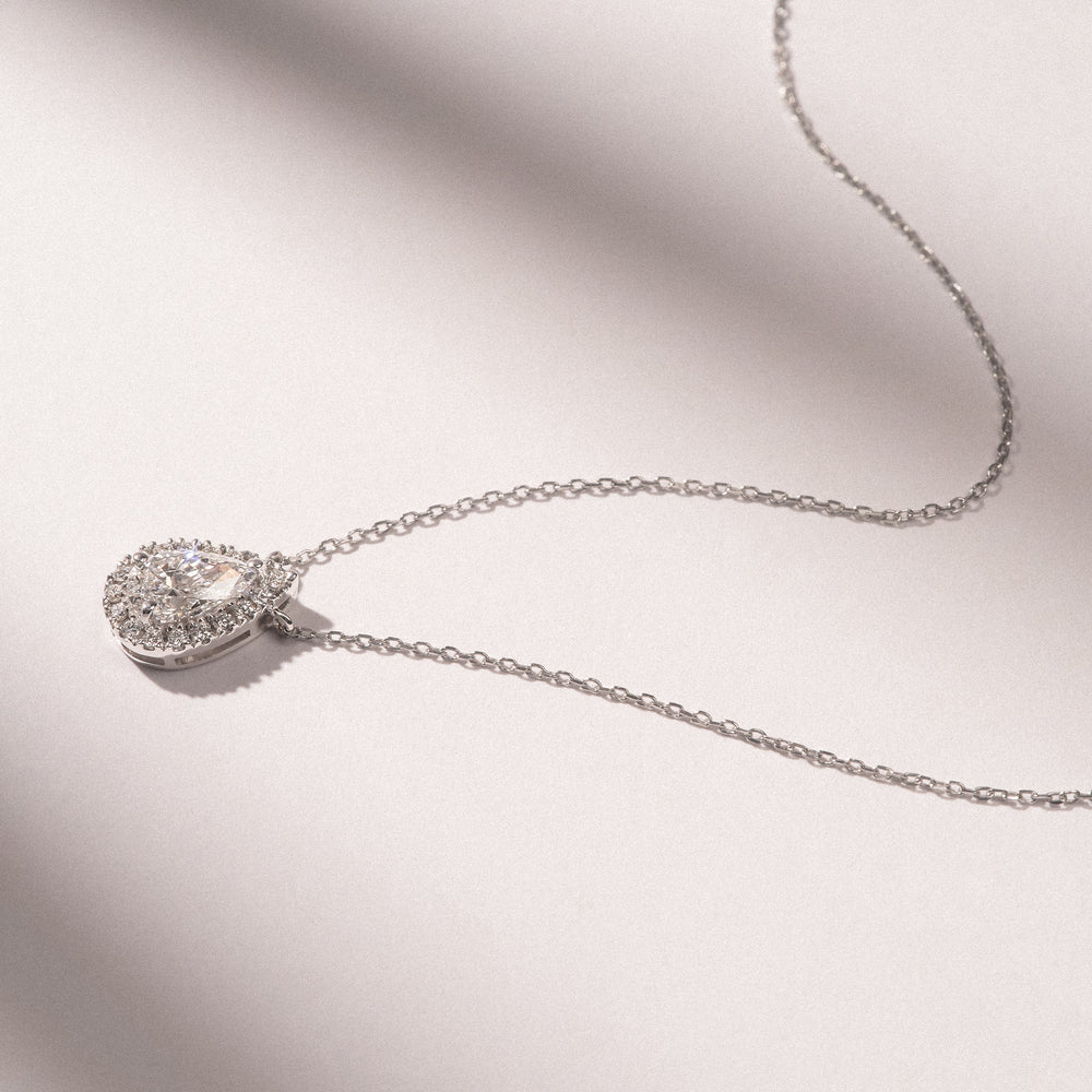 Lumia Pear Cut Lab Diamond Halo Pendant 1.20ct F/VS in 9K White Gold
