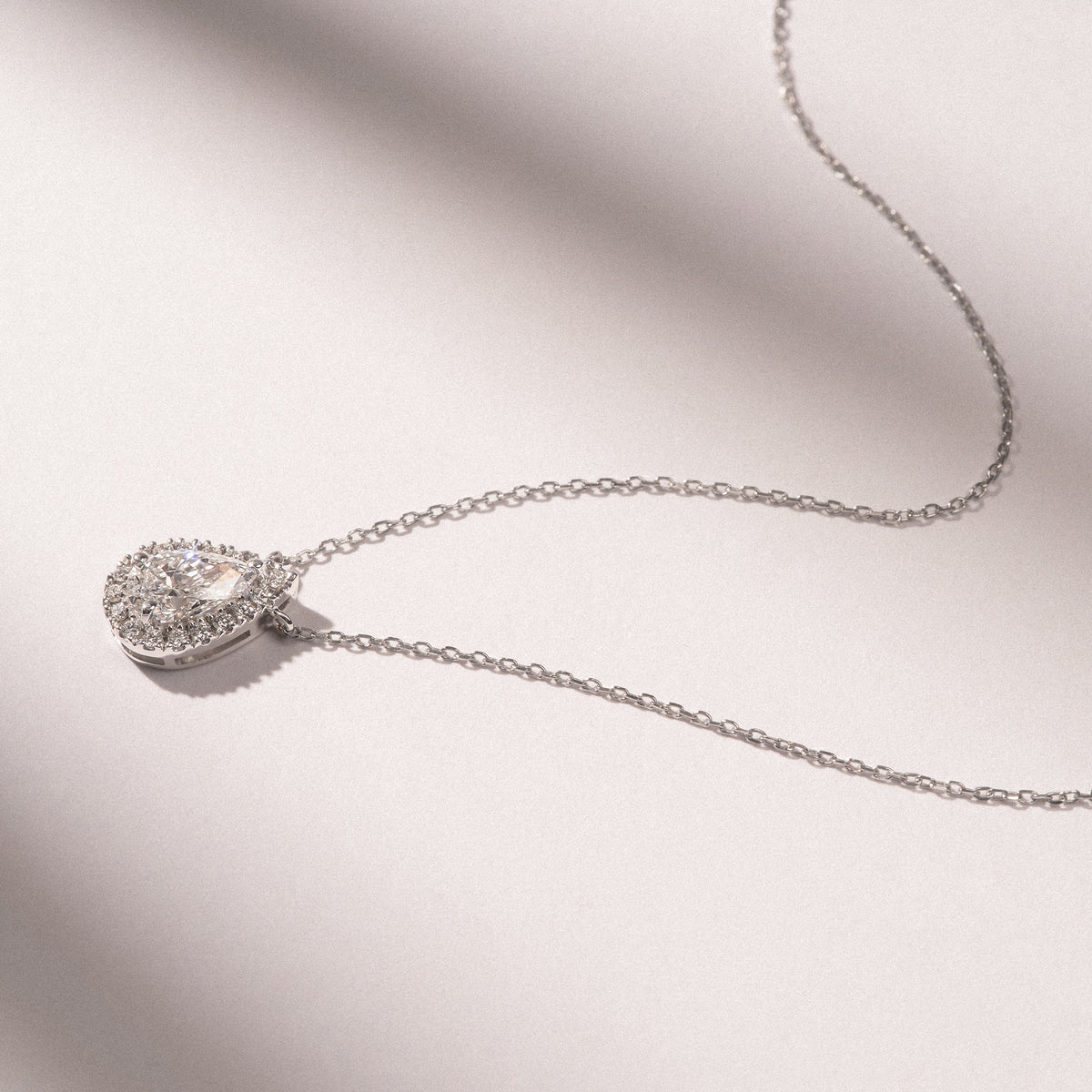 Lumia Pear Cut Lab Diamond Halo Pendant 1.20ct F/VS in 9K White Gold