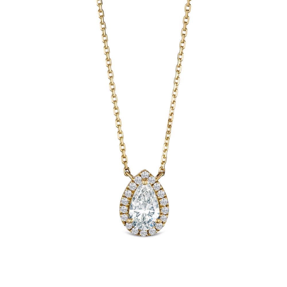 Lumia Halo 1.20ct Pear Cut Lab Diamond Necklace in 9K Yellow Gold