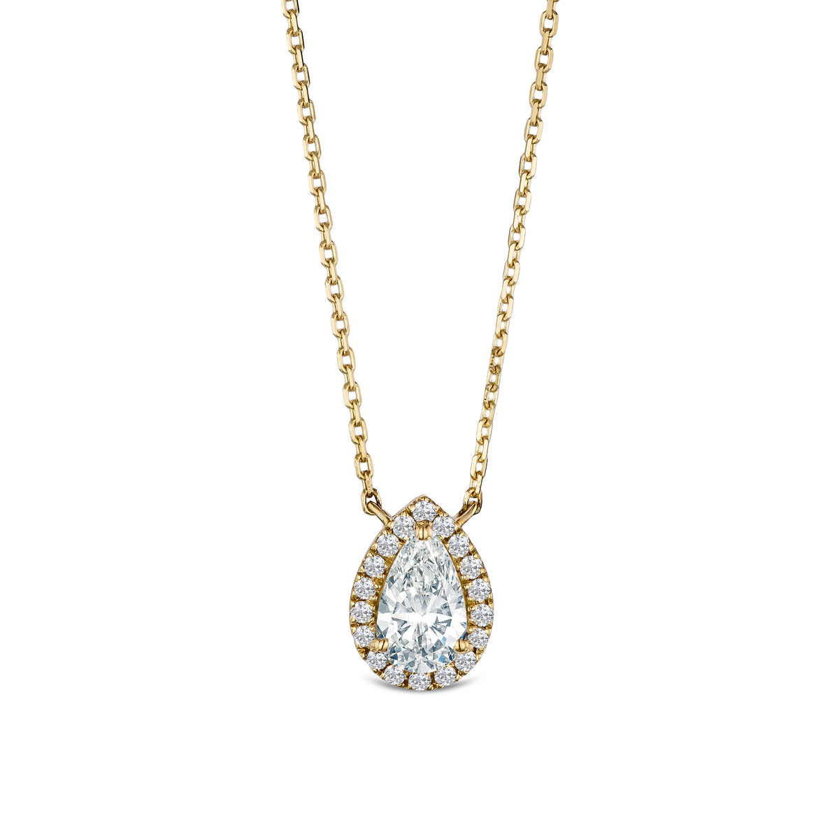 Lumia Halo 1.20ct Pear Cut Lab Diamond Necklace in 9K Yellow Gold