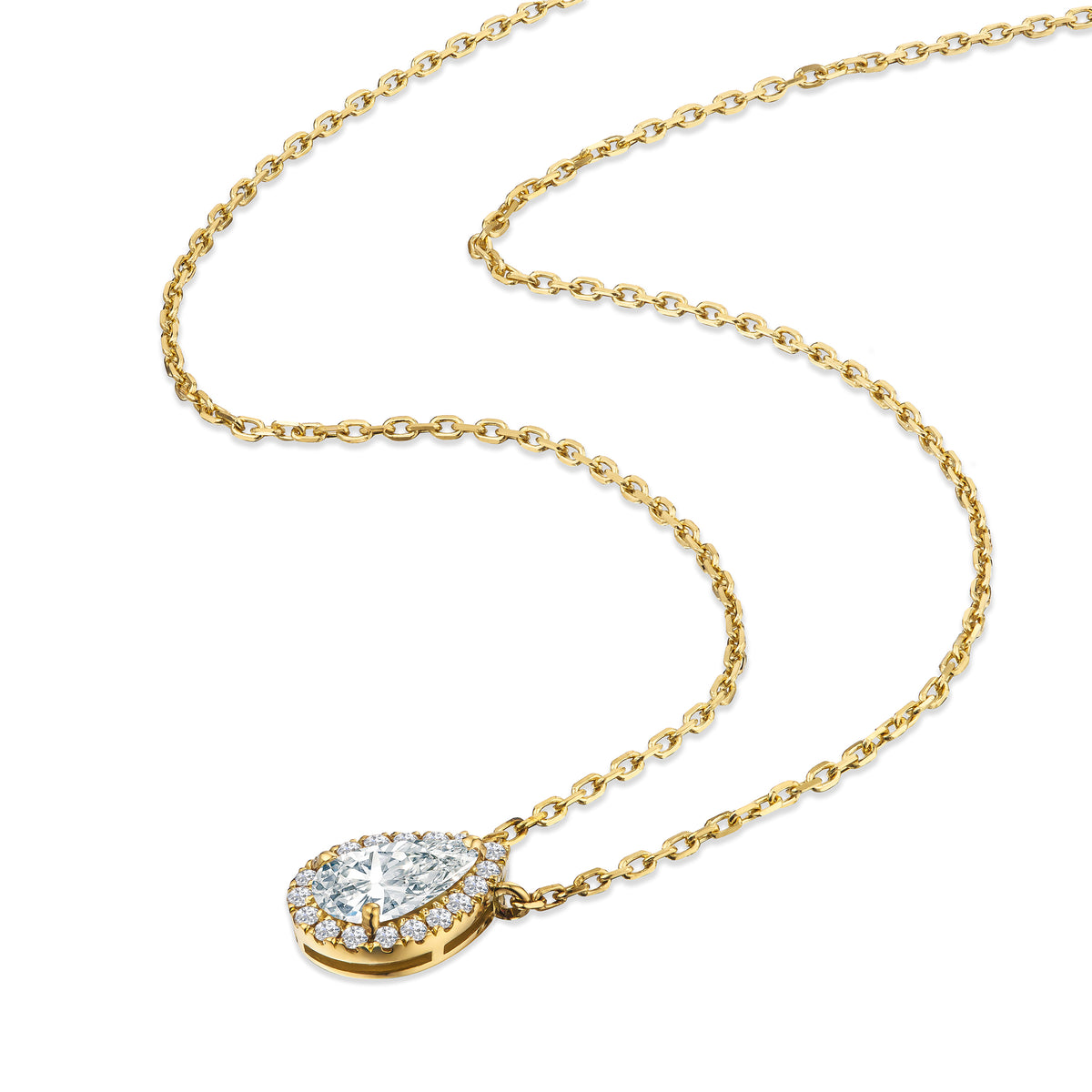 Lumia Halo 1.20ct Pear Cut Lab Diamond Necklace in 9K Yellow Gold