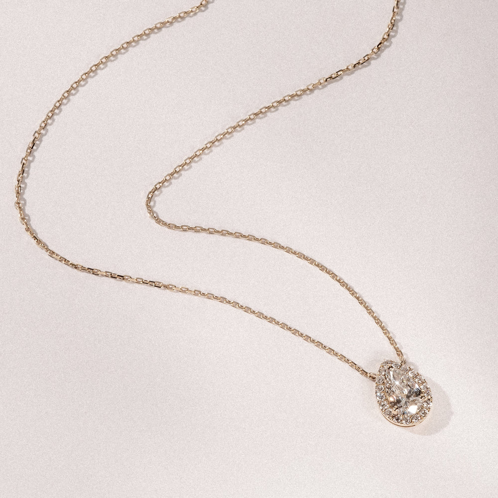 Lumia Halo 1.20ct Pear Cut Lab Diamond Necklace in 9K Yellow Gold