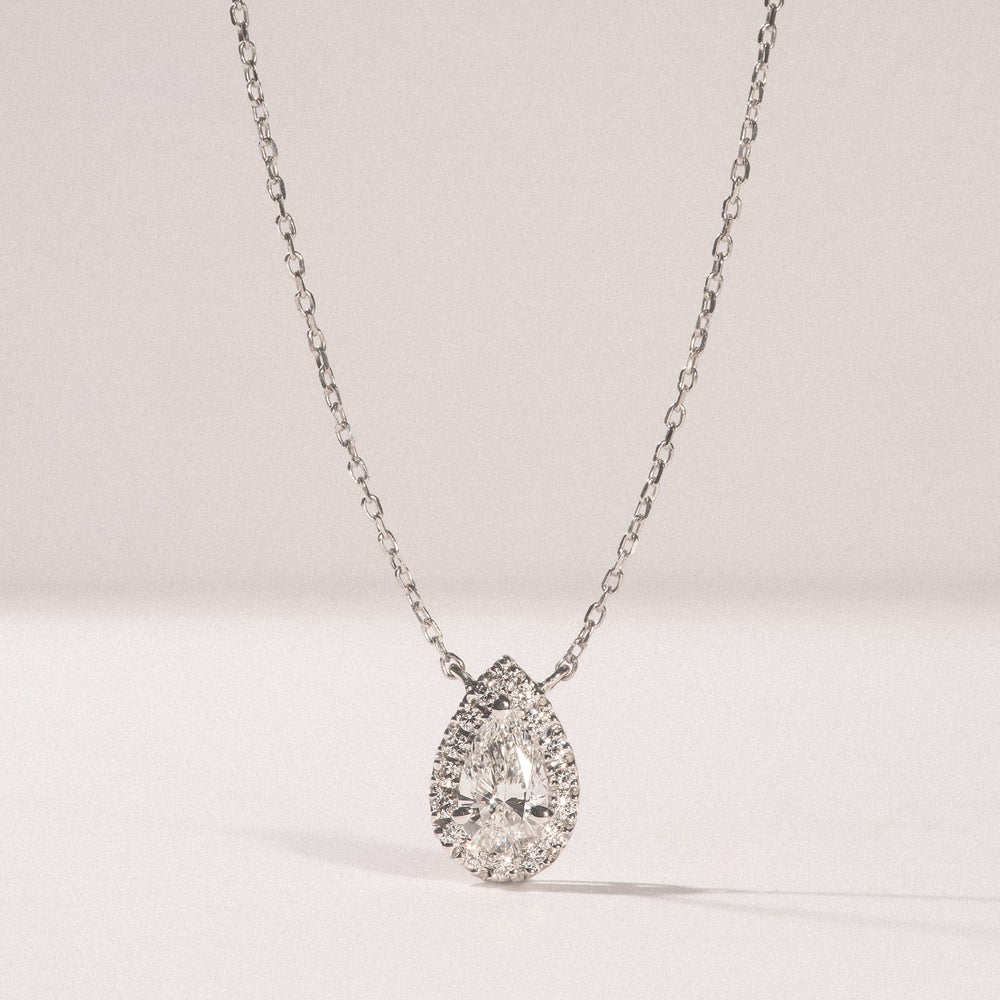 Masami Lab Diamond Pear Halo Necklace 0.10ct Pave Set in 925 Sterling Silver