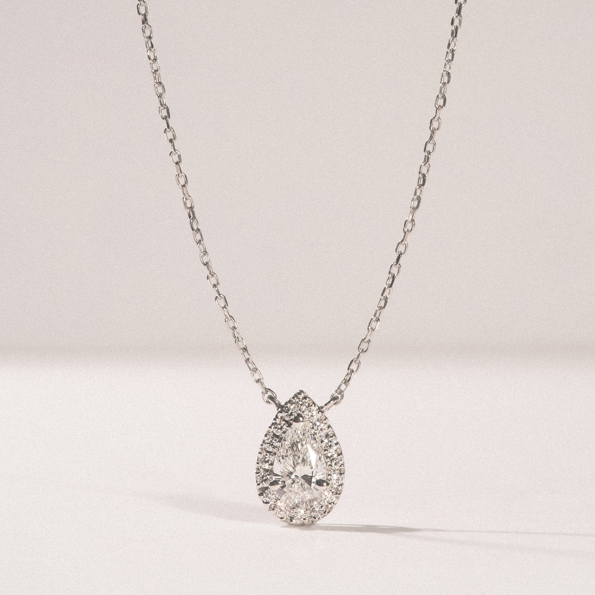 Masami Lab Diamond Pear Halo Necklace 0.10ct Pave Set in 925 Sterling Silver