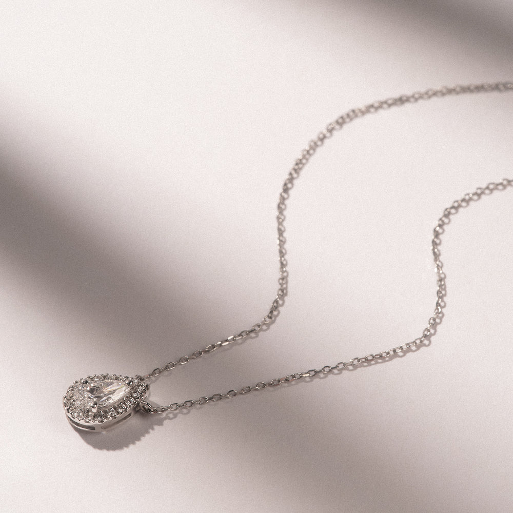 Lumia Pear Cut Lab Diamond Halo Pendant 0.65ct F/VS in 9K White Gold